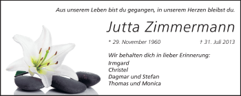 Traueranzeige von Jutta Zimmermann von Echo-Zeitungen (Gesamtausgabe)