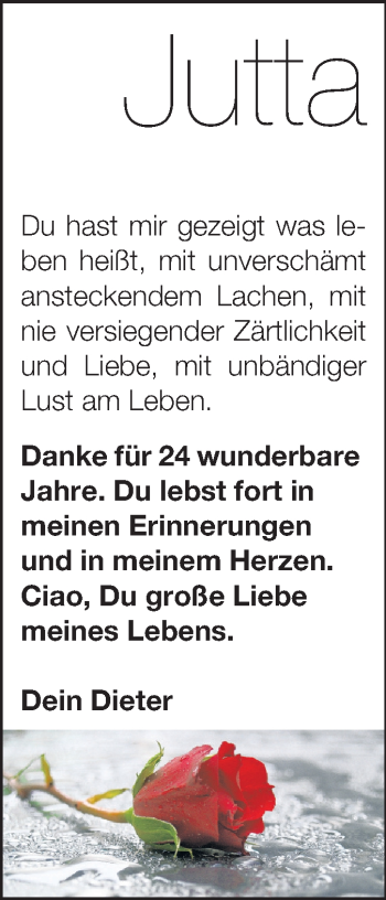 Traueranzeige von Jutta  von Echo-Zeitungen (Gesamtausgabe)