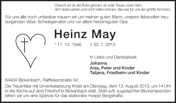 Traueranzeige von Heinz May von Echo-Zeitungen (Gesamtausgabe)
