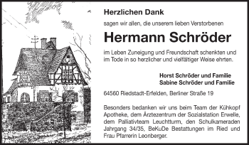 Traueranzeige von Hermann Schröder von Echo-Zeitungen (Gesamtausgabe)
