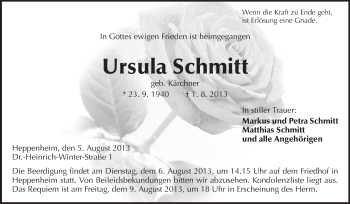 Traueranzeige von Ursula Schmitt von Starkenburger Echo