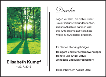 Traueranzeige von Elisabeth Kumpf von Starkenburger Echo