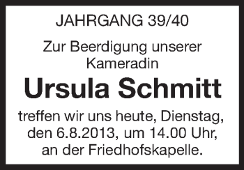 Traueranzeige von Ursula Schmitt von Starkenburger Echo