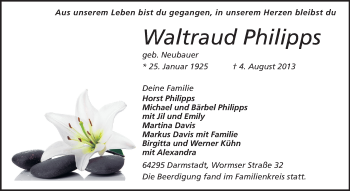Traueranzeige von Waltraud Philipps von Echo-Zeitungen (Gesamtausgabe)