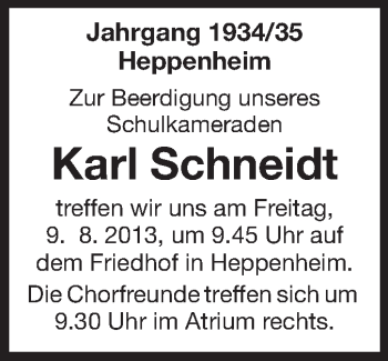 Traueranzeige von Karl Schneidt von Starkenburger Echo