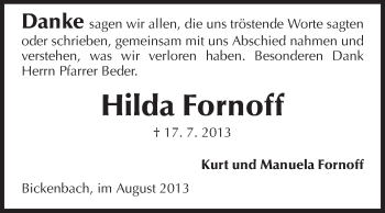 Traueranzeige von Hilda Fornoff von Echo-Zeitungen (Gesamtausgabe)