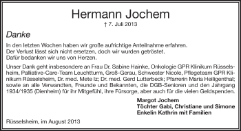 Traueranzeige von Hermann Jochem von Rüsselsheimer Echo, Groß-Gerauer-Echo, Ried Echo