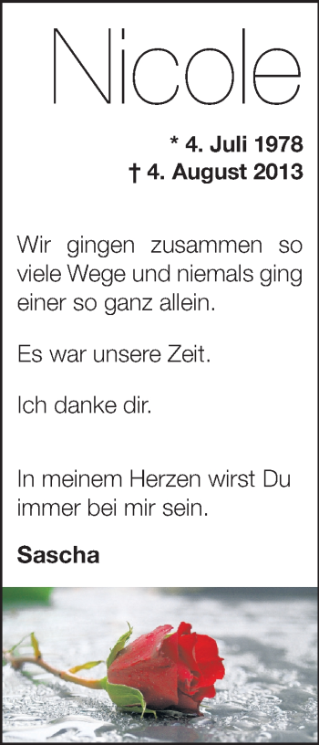 Traueranzeige von Nicole Rabanus von Echo-Zeitungen (Gesamtausgabe)