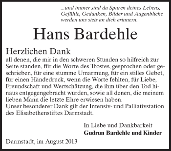 Traueranzeige von Hans Bardehle von Echo-Zeitungen (Gesamtausgabe)