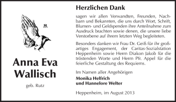 Traueranzeige von Anna Eva Wallisch von Starkenburger Echo