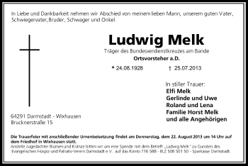 Traueranzeige von Ludwig Melk von Echo-Zeitungen (Gesamtausgabe)