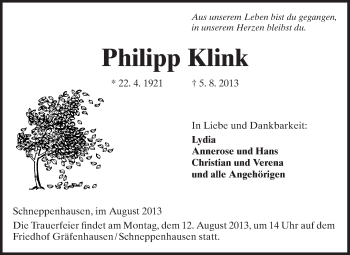 Traueranzeige von Philipp Klink von Darmstädter Echo