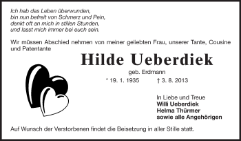 Traueranzeige von Hilde Ueberdiek von Echo-Zeitungen (Gesamtausgabe)