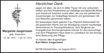 Traueranzeige von Margarete Jungermann von Odenwälder Echo