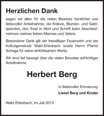 Traueranzeige von Herbert Berg von Starkenburger Echo