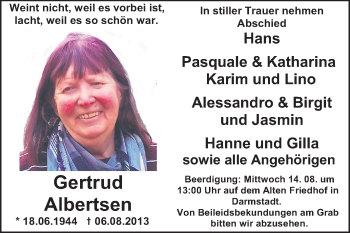 Traueranzeige von Gertrud Albertsen von Echo-Zeitungen (Gesamtausgabe)