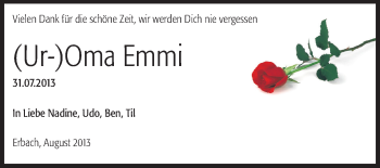 Traueranzeige von Emmi Lutter von Odenwälder Echo
