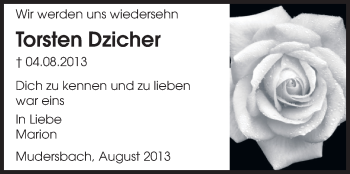 Traueranzeige von Torsten Dzicher von Odenwälder Echo