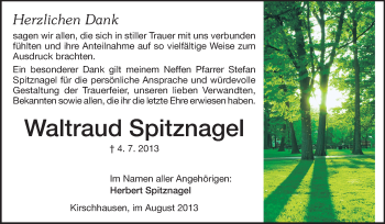 Traueranzeige von Waltraud Spitznagel von Starkenburger Echo