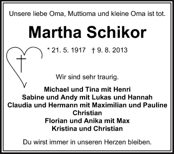 Traueranzeige von Martha Schikor von Odenwälder Echo