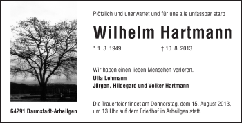 Traueranzeige von Wilhelm Hartmann von Echo-Zeitungen (Gesamtausgabe)
