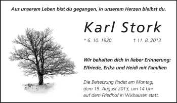 Traueranzeige von Karl Stork von Echo-Zeitungen (Gesamtausgabe)