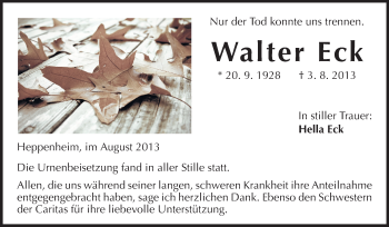 Traueranzeige von Walter Eck von Starkenburger Echo
