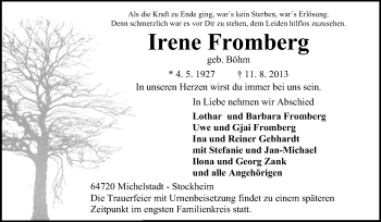 Traueranzeige von Irene Fromberg von Odenwälder Echo