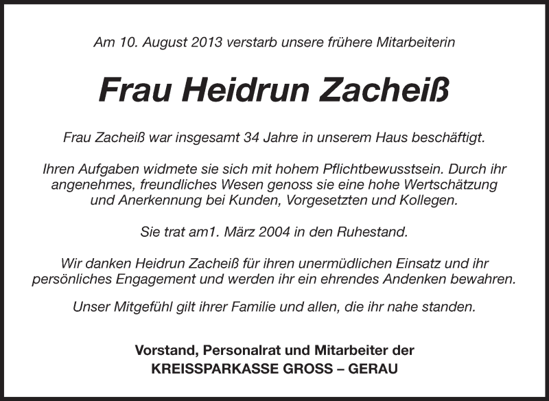  Traueranzeige für Gerhard Huthmann vom 14.08.2013 aus Rüsselsheimer Echo, Groß-Gerauer-Echo, Ried Echo
