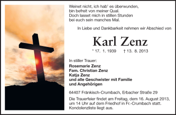 Traueranzeige von Karl Zenz von Odenwälder Echo