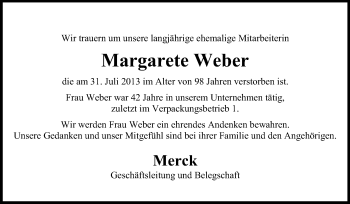 Traueranzeige von Margarete Weber von Echo-Zeitungen (Gesamtausgabe)