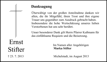 Traueranzeige von Ernst Stifter von Odenwälder Echo