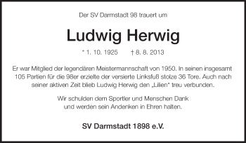 Traueranzeige von Ludwig Herwig von Echo-Zeitungen (Gesamtausgabe)