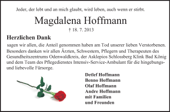 Traueranzeige von Magdalena Hoffmann von Echo-Zeitungen (Gesamtausgabe)