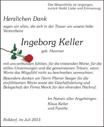 Traueranzeige von Ingeborg Keller von Echo-Zeitungen (Gesamtausgabe)