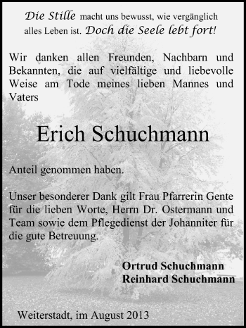 Traueranzeige von Erich Schuchmann von Echo-Zeitungen (Gesamtausgabe)
