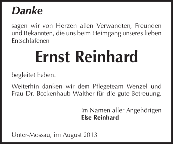 Traueranzeige von Ernst Reinhard von Odenwälder Echo