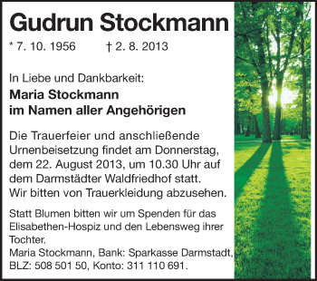 Traueranzeige von Gudrun Stockmann von Echo-Zeitungen (Gesamtausgabe)