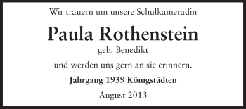 Traueranzeige von Paula Rothenstein von Rüsselsheimer Echo, Groß-Gerauer-Echo, Ried Echo