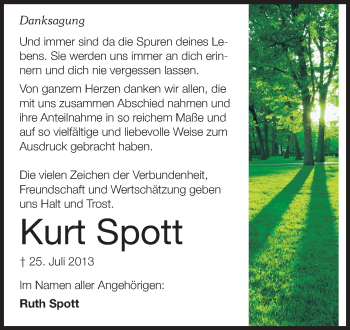 Traueranzeige von Kurt Spott von Echo-Zeitungen (Gesamtausgabe)