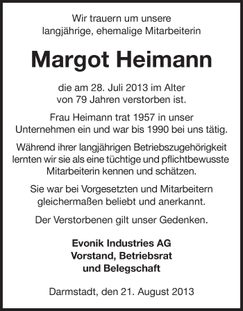 Traueranzeige von Margot Heimann von Echo-Zeitungen (Gesamtausgabe)