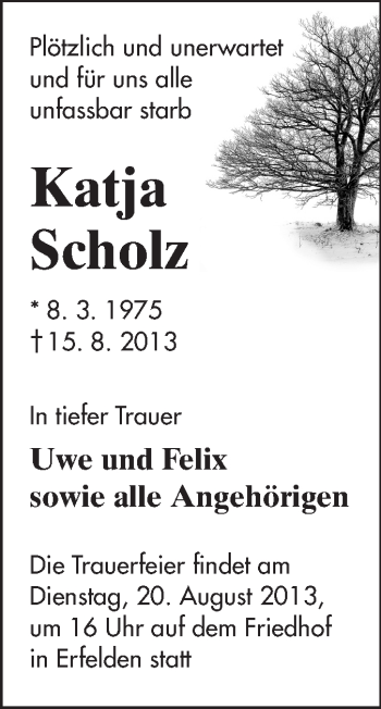 Traueranzeige von Katja Scholz von Rüsselsheimer Echo, Groß-Gerauer-Echo, Ried Echo