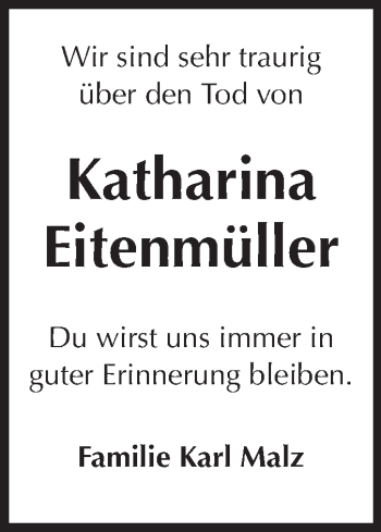Traueranzeige von Katharina Eitenmüller von Odenwälder Echo