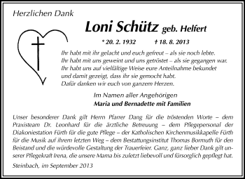 Traueranzeige von Loni Schütz von Starkenburger Echo