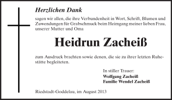 Traueranzeige von Heidrun Zacheiß von Echo-Zeitungen (Gesamtausgabe)