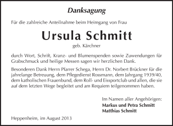 Traueranzeige von Ursula Schmitt von Starkenburger Echo