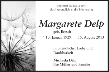 Traueranzeige von Margarete Delp von Echo-Zeitungen (Gesamtausgabe)