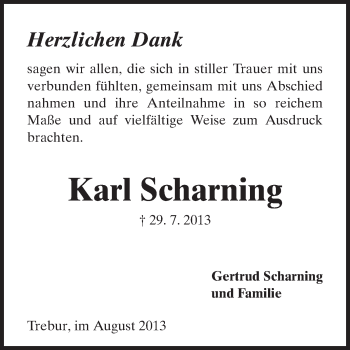 Traueranzeige von Karl Scharning von Rüsselsheimer Echo, Groß-Gerauer-Echo, Ried Echo