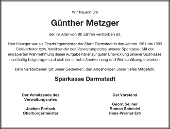 Traueranzeige von Günther Metzger von Echo-Zeitungen (Gesamtausgabe)