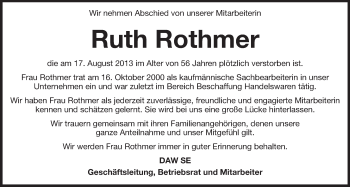 Traueranzeige von Ruth Rothmer von Echo-Zeitungen (Gesamtausgabe)
